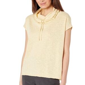 EILEEN FISHER Butter Cap Sleeve Box Top in Organic Cotton Linen Slub Size XS